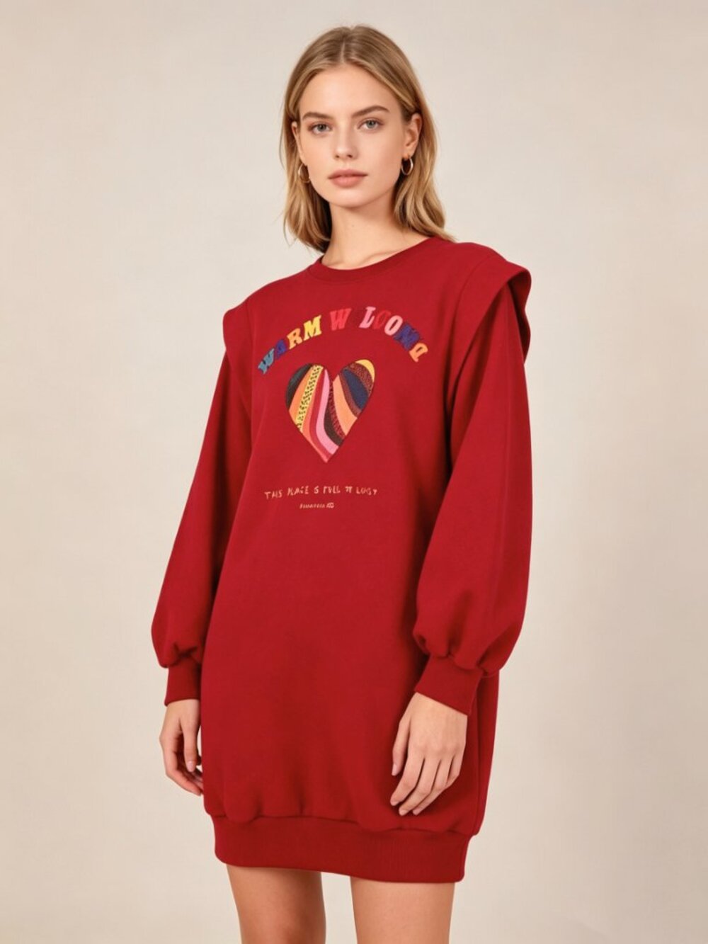 NWOT FARM RIO Burgundy Rainbow Heart Sweatdress Size XS